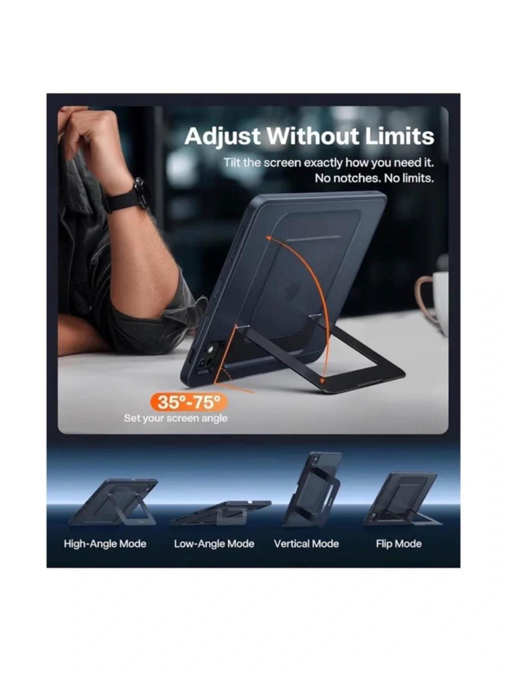 Black iPad Pro 11” 4th, 3rd, 2nd, 1st Gen Kickstand Case with Pencil Holder